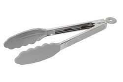 Wiltshire Silicone Kitchen Tongs 23cm, Heat Resistant, Non-Stick Non-Scratch Cookware Safe, Scalloped Function Head, Locking Mechanism, Stainless Steel with Non-Slip Handle, 23x7x4cm, Grey & Silver