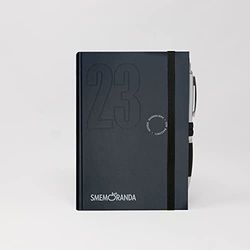 Smemoranda - Daily Diary 12 Months, January - December 2023 - Hardcover, Checked Sheets - Medium Size 11.2x16.5 cm - Pen Included - Black Color, P000599