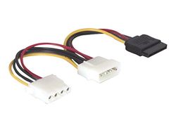 DeLock 60103 kabel Power SATA HDD > 2x 4-pins stekker/bus netsnoer intern 1 x 15-polige/SATA op 1 x 4-polige stekker 1 x 4-polige bus 16,5 cm