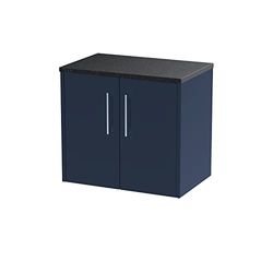 Hudson Reed JNU1723LSB Juno Modern Bathroom Wall Hung 2-Door Vanity with Black Sparkle Laminate Worktop, 600mm, Matt Electric Blue