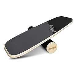 Yes4All 8GHV Balance Board Trainer, glad oppervlak en dikke TPE bedekte roller; houten trainerboard voor alle trainingsniveaus, stabiliteit en kernsterkte
