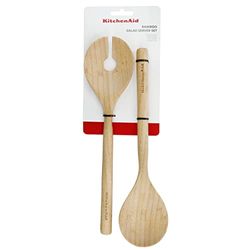 KitchenCraft KQG607OHBBE Cubiertos para Ensalada de Bambú, Tenedor y Cuchara, 30 cm, Wood, Madera de Cerezo