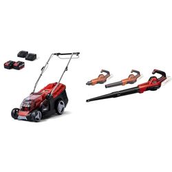 Einhell Tondeuse à Gazon sans Fil GE-CM 36/36 Li (Power X-Change, Moteur sans Charbon,Hauteur de Coupe à 6 Positions, avec 2 Batteries 4 Ah + 2 chargeurs) + Souffleur sans Fil GE-UB 18/250 Li E