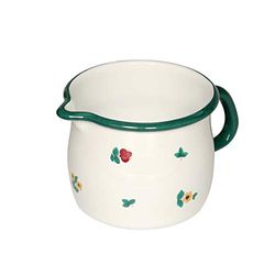 RIESS, 0093-049 Sippy Cup, bulged, 10, Country - GMUNDNER STREUBLUMEN, Diameter 10 cm, Capacity 0.75 Litre, Height 9.5 cm, Enamel, White with Scattered Flowers, Induction