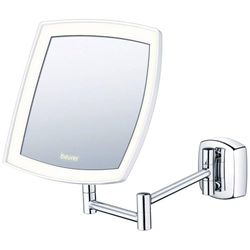 Beurer BS 89 cosmeticaspiegel met LED verlichting, voor montage aan de muur, 5-voudige vergroting, 16 x 16 cm, Zilver