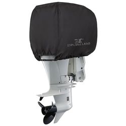 Explore Land Housse de Moteur Hors-Bord de Bateau, Robuste et imperméable en Polyester 600D, pour Moteur de 50 à 115 CV, Noir