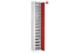 Single Door 15 Shelf Tablet Charging Locker, Red, Keypad Lock
