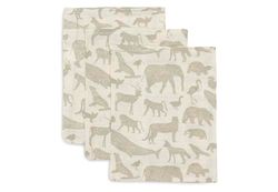 Jollein 536-848-67043 Lot de 3 Gants de Toilette Motif Animaux Olive 15 x 20 cm
