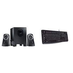 Logitech Z313 2.1 Sistema di Altoparlanti Multimediali con Subwoofer, Audio Full Range, 50 Watt, Bassi Potenti & K120 Tastiera con Cavo per Windows, USB Plug-and-Play, Dimensioni Standard