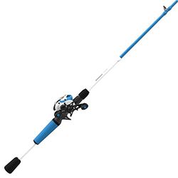 Zebco Roam Baitcast haspel en hengel combo, 6 voet 6 inch 6 inch 2-delige glasvezel visstok met split-grip MaxTac hengel handvat, lichtgewicht grafiet frame, rechterhand terughalen, blauw