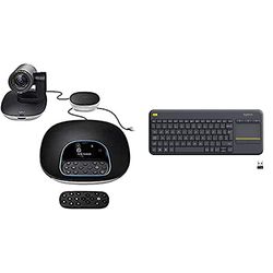 Logitech Group Bundle Per Videoconferenze & K400 Plus Tastiera Wireless Per Tv, Pc, Home Theater, Tasti multimediali Personalizzabili, Windows, Android, Laptop/Tablet, Layout Italiano Qwerty, Nero