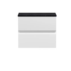 Hudson Reed URB104LSB Urban | Modern Bathroom Wall Hung Vanity Unit with 2 Soft Close Drawers and Sparkling Black Worktop, 600mm, Satin White