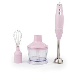 Salter Retro 3-in-1 Blender Set – 600W Powerful Motor, 2 Speed Settings, Stainless Steel Whisk & Blades, 500ml Food Chopper Bowl, Multifunctional Hand Blender for Whisking, Blending & Chopping, Pink
