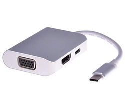 PremiumCord USB-C dock met 4K HDMI, VGA, PD, compatibel met video 4K 2160p, Full HD 1080p, USB 3.1 type C, Ethernet, kleur zilver, aluminium behuizing, lengte 20 cm