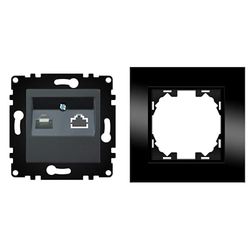 WESA - Toma de Pared de Teléfono con Marco de Cristal Negro, Fácil instalación con Opción a Distintos Diseños.