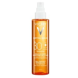 Vichy Capital Soleil Cell Protect - Aceite solar transparente con SPF30 para rostro, cuerpo, cuero cabelludo y cabello, protección UVA y UVB, con aroma de verano, 200 ml