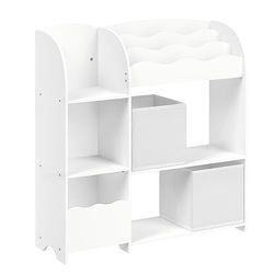 SONGMICS Étagère de Rangement pour Enfants, Bibliothèque, pour Livres et Jouets, Organisateur avec 2 Boîtes de Rangement, pour Salle de Jeux, Chambre d’Enfants, Salon, Blanc Nuage GKR042W01