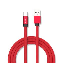 Velocraze USB type C kabel - 1 meter gevlochten kabel met katoenen ommanteling, rood design, snelle en duurzame verbinding.