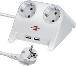 Brennenstuhl Desktop-Power Power Strip 2-fold for the table (table socket with 1.8m cable, rubber feet and 2-fold USB) white polished