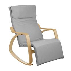 Baroni Home Schommelstoel met armleuningen van hout, ergonomische schommelstoel van stof met hoofdsteun en voetensteun, verstelbaar op 5 hoogtes, max. 150 kg, woonkamer slaapkamer, grijs