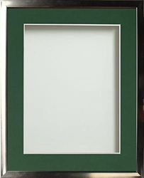 Frame Company Drayton Range Chrome Effect Photo Frame with Bottle Green Mount, 20x16 for image size A3
