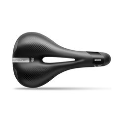 Selle Italia Zoo Gel Flow - Selle Vélo Ville, Urbaine VTC & VTT, Légère, Trou Anatomique, Gel, Bandes Réfléchissantes - Taille L3, Noir