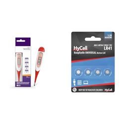 Scala Thermomètre Fièvre Médical Numérique Buccal SC 1501 Rouge Flex Speed & HyCell 1516-0025 Lot de 4 Piles alcalines pour Appareil photo