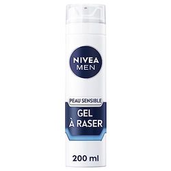 NIVEA MEN Peau Sensible Gel à Raser (1 x 200 ml), crème de rasage enrichie en camomille et en hamamélis, soin rasage 0% alcool pour homme à la peau sensible