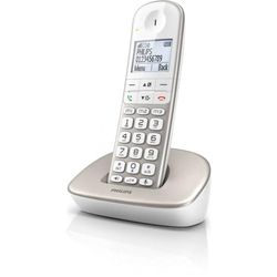 Philips XL4901S / 23 - Téléphone Fixe sans Fil (16 Heures, Casque Compatible, numérotation directe, Haut-Parleur, My Sound, 2 numéros par Contact, antidérapants, réduction du Bruit) Blanc/Or