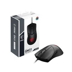 MSI CLUTCH GM31 LIGHTWEIGHT Mouse Gaming, Sensore ottico da 12000 DPI, mano destra, 60M+ Click OMRON Switches, 6 pulsanti, cavo FriXionFree, latenza di 1 ms, luce RGB Mystic, 58 g - Con cavo