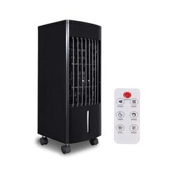 Wintem Arctic Ventilator met afstandsbediening, 5 l, zwart, cyclische timer, 15 uur, 80 W, 3 snelheden, touchscreen, draagbaar met wielen, zwart