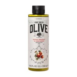 KORRES OLIVE POMEGRANATE Gel doccia idratante per una pelle morbida, con olio extravergine di oliva e profumo di melograno, vegano, senza siliconi e parabeni, 250 ml