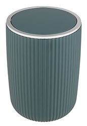 WENKO Pattumiera da bagno a ribalta Agropoli L verde scuro 5,5 litri, pattumiera da bagno con coperchio, secchio in plastica di qualità, finitura in plastica e superficie strutturata, Ø 19 x 27 cm