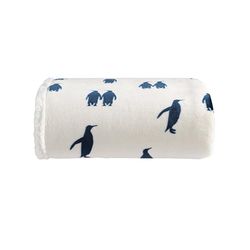 Eddie Bauer Manta roupa de cama reversível de forro polar, decoração de casa para todas as estações, poliéster Sherpa, pinguim imperador azul-marinho, colcha