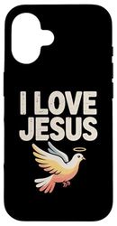 I Love Jesus Dove Illustration Christian Spiritual Case for iPhone 16