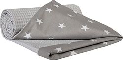 Medi Partners Babyfiltar i 100% bomull krypfilt babyfilt 75 x 100 cm dubbelsidig barnsäng våffle gosig filt barnvagn (‎Stjärnor med grått våffel)