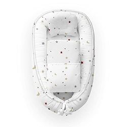 Kospu babynest con cuscino e coperta per neonati, 100% cotone, imbottitura in schiuma di poliestere e perline in silicone, paracolpi 90 x 70 cm