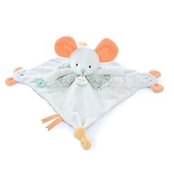 Doudou et Compagnie - Les Petits Futés - DOUDOU avec marionnette à doigt Souris- Beige - 30cm - Cadeau naissance - DC4055