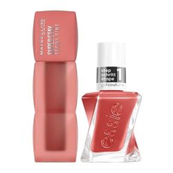 Matching Lip & Nail Combo. Maybelline New York Super Stay Teddy Tint Blurred Matte Lipstick & Gel by Essie Woven at Heart Nail Polish