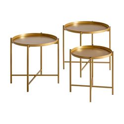 Lastdeco Table Basse 3 Tables d'appoint en Fer Doré