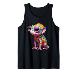 Colorful Cartoon Chameleon with Sunglasses Tank Top