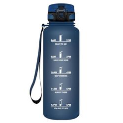 HoneyHolly Sportvattenflaska, 1 500 ml, läckagesäker plast, vattenflaska, lämplig för kolsyra, sportflaska för cykel, barn, skola, fitness, yoga, marinblå