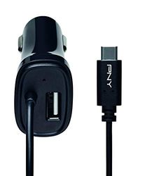 PNY USB C Car Charger - Phone Charger with integrated 1.2M USB C Cable and additional USB Port 4A 20W