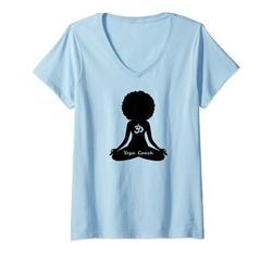 Mujer Entrenador de yoga Cabello natural Amor propio OM Meditación Yoga Camiseta Cuello V