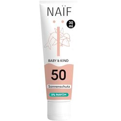 Naïf crema solar de base mineral - para bebés y niños - SPF 50-0% perfume - crema sin octocrileno - protección UVA y UVB - resistente al agua - dermatológicamente testada - sin microplásticos - 30ML