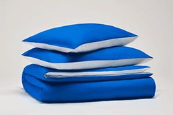 OSAMA Pantone™ Juego de Funda nórdica Individual 155 x 200 cm, 100% algodón percalle 200 Hilos, 1 Cuadrado, Doble Cara, Azul/Blanco