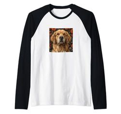 Golden Retriever Con Flores Alrededor De Estilo Boho Gráfico Camiseta Manga Raglan