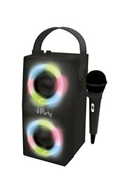 Lexibook IParty Altavoz portátil Bluetooth con luz y micrófono, efectos de luz Karaoke inalámbrico USB, tarjeta SD, batería recargable, negro, BTP180BKZ