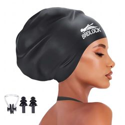 BRDLOCK Cuffia da nuoto extra large da donna, per trecce, dreadlock, capelli lunghi, 100% silicone, impermeabile, per mantenere i capelli asciutti