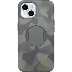 OtterBox iPhone 15, iPhone 14 en iPhone 13 OtterGrip Symmetry Series Case - IRON CAMO (grijs), ingebouwde grip, slanke hoes, snaps naar MagSafe, verhoogde randen beschermen camera en scherm